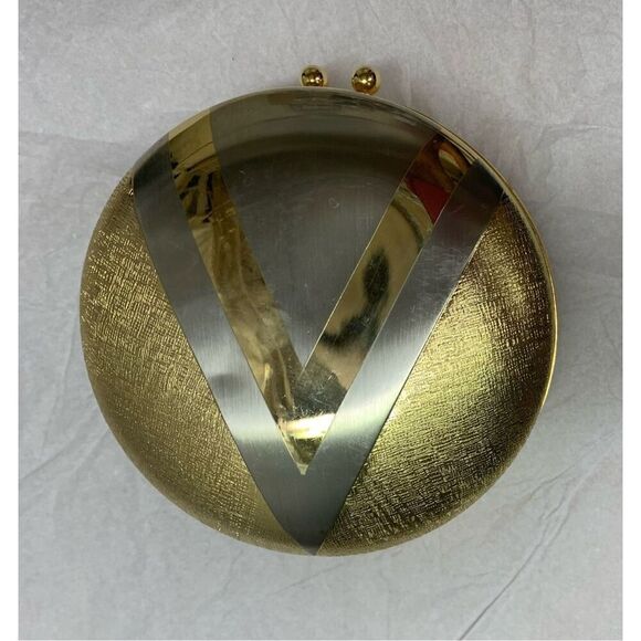 Fabrizio Verniani Vintage Gold round Metal Clutch Shoulder Purse Italy - Picture 9 of 9
